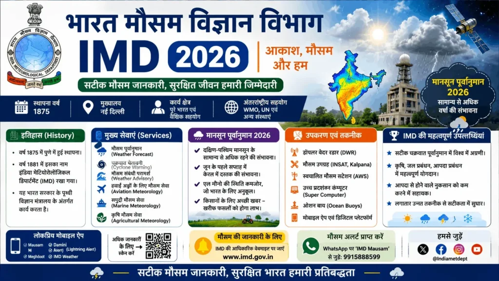 भारत मौसम विज्ञान विभाग (IMD) 2026 – इतिहास, सेवाएं, मानसून पूर्वानुमान 